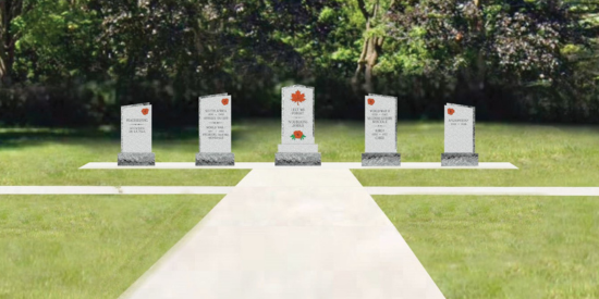 artist rendering of a cenotaph with 5 stones like tombstone's in a row